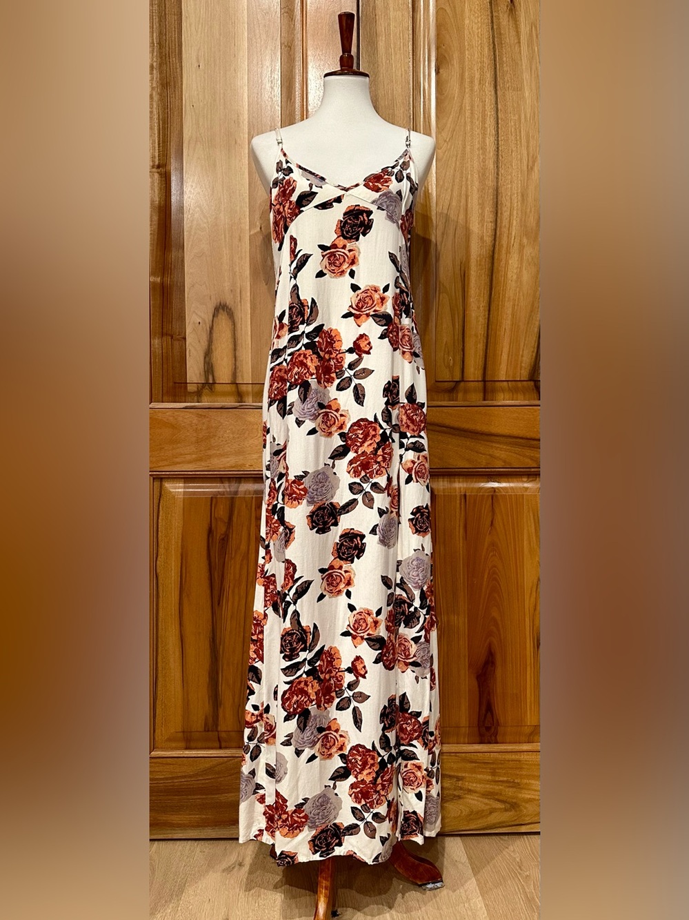 Element Beachy Floral Spaghetti-Strap Maxi Slip Dress, EUC, L